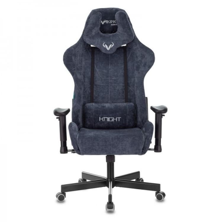 Кресло игровое Zombie VIKING KNIGHT Fabric синий Light-27 с подголов. крестов. металл
