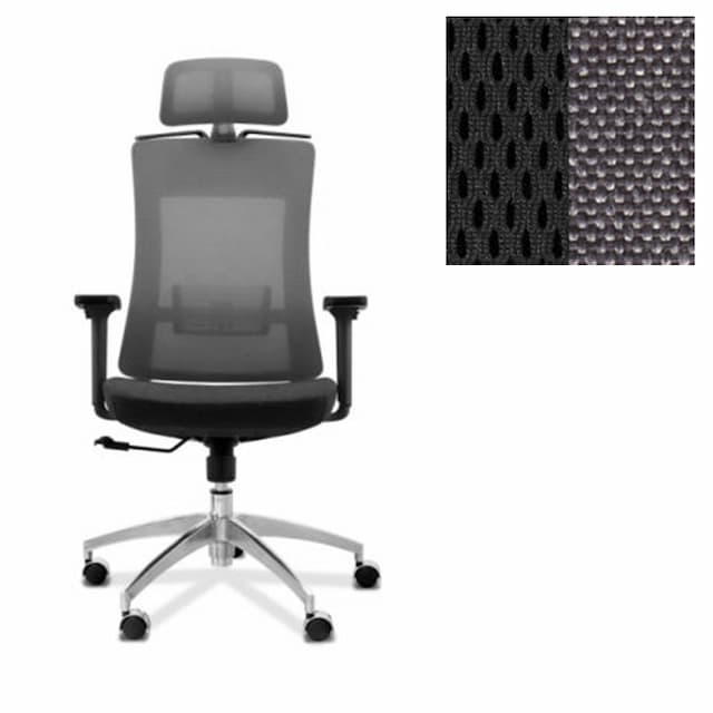 Кресло для персонала Юнитекс Pulse A PS/A/X/SL/3D/h ткань TW черная (спинка)/Bahama серая(сиденье)